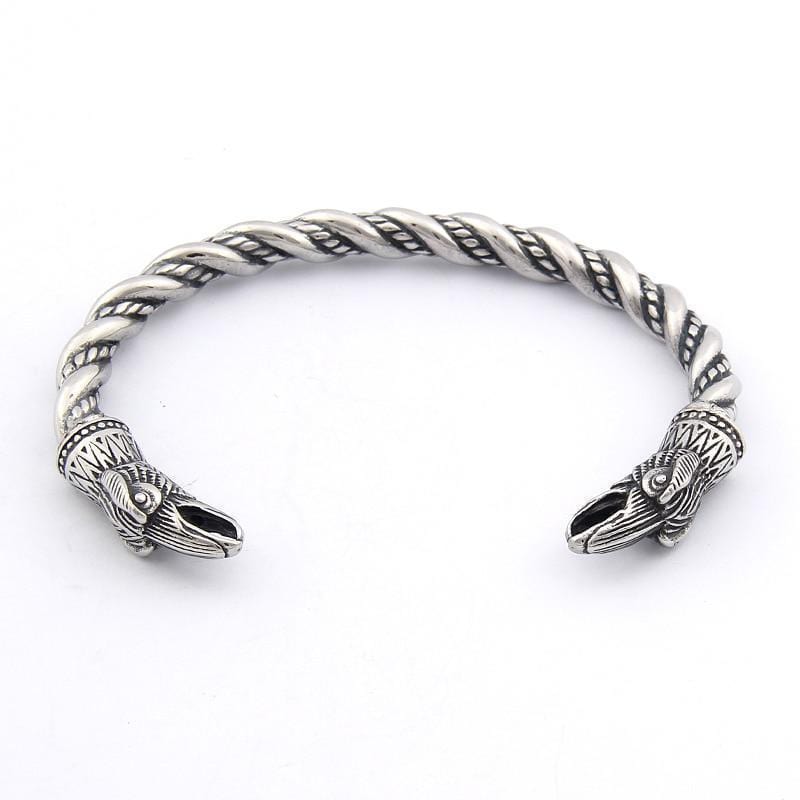 Bracelet Jonc Viking Tête de Corbeau en Acier - Mon Bracelet Homme