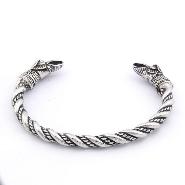 Bracelet Jonc Viking Tête de Corbeau en Acier - Mon Bracelet Homme