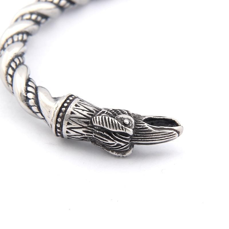 Bracelet Jonc Viking Tête de Corbeau en Acier - Mon Bracelet Homme