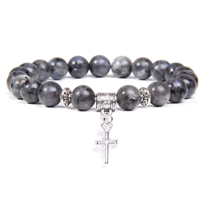 Bracelet Labradorite Croix pour Homme en Perles - Mon Bracelet Homme