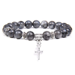 Bracelet Labradorite Croix pour Homme en Perles - Mon Bracelet Homme