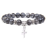 Bracelet Labradorite Croix pour Homme en Perles