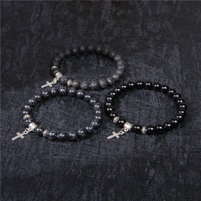 Bracelet Labradorite Croix pour Homme en Perles - Mon Bracelet Homme