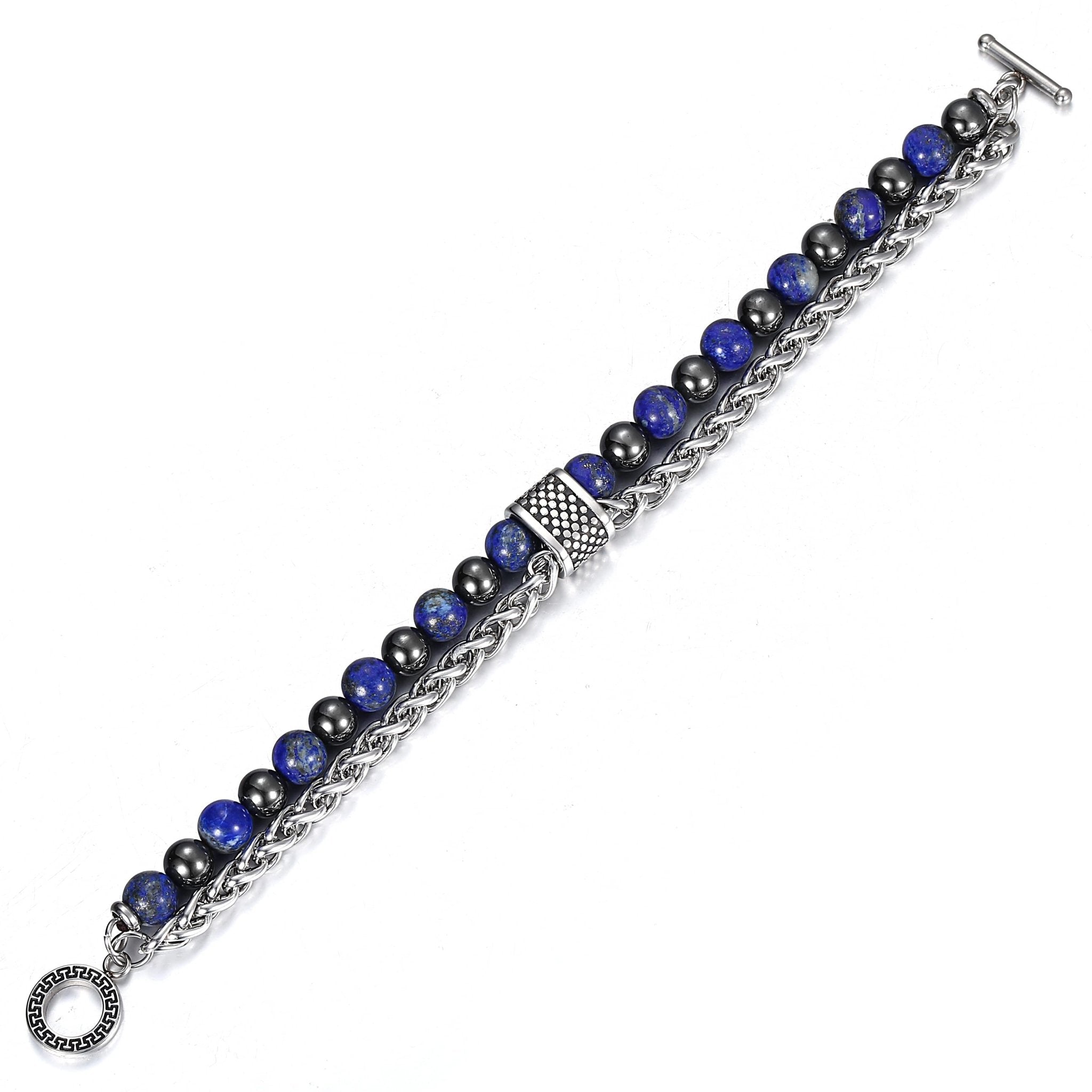 Bracelet Lapis Lazuli en Hématite et en Acier Homme (Perle) - Mon Bracelet Homme