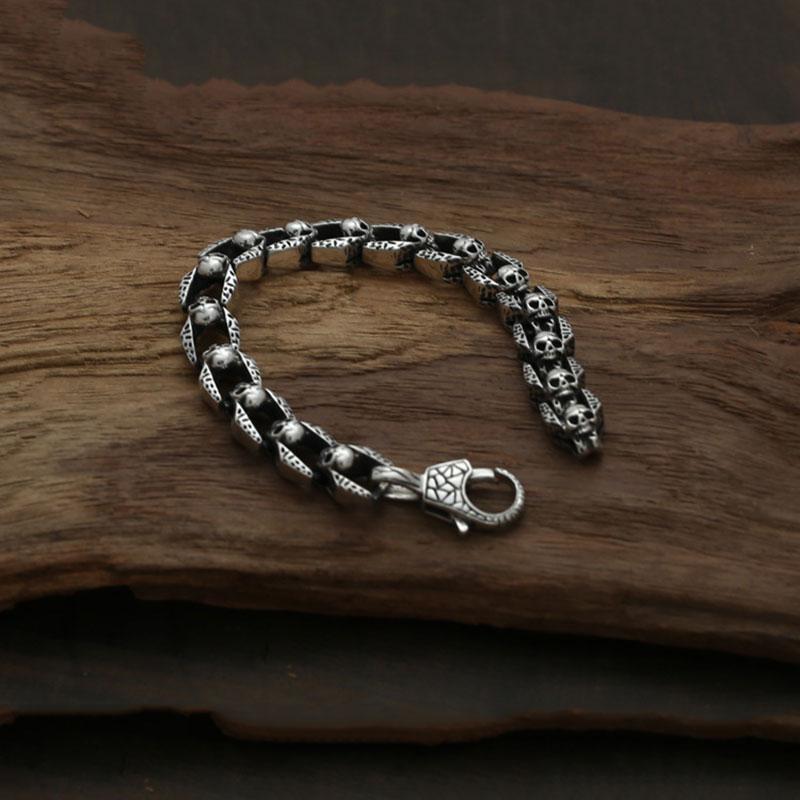 Bracelet Maillions Tête de Mort en Argent - Mon Bracelet Homme