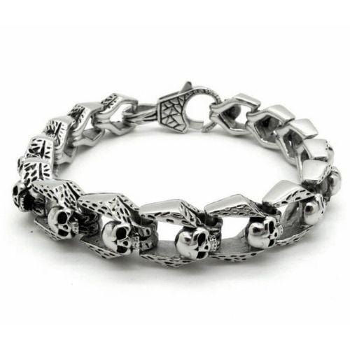 Bracelet Maillions Tête de Mort en Argent - Mon Bracelet Homme