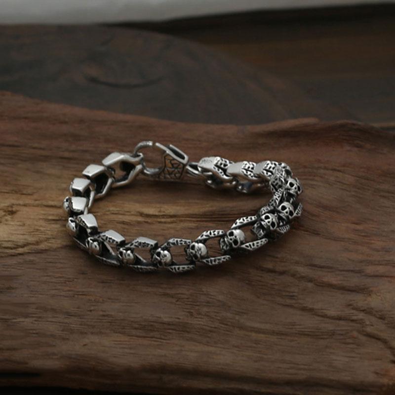Bracelet Maillions Tête de Mort en Argent - Mon Bracelet Homme