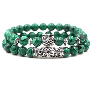 Bracelet Malachite avec Tête de Hibou pour Homme en Perles - Mon Bracelet Homme
