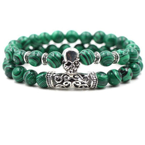 Bracelet Malachite avec Tête de Mort en Acier pour Homme - Mon Bracelet Homme