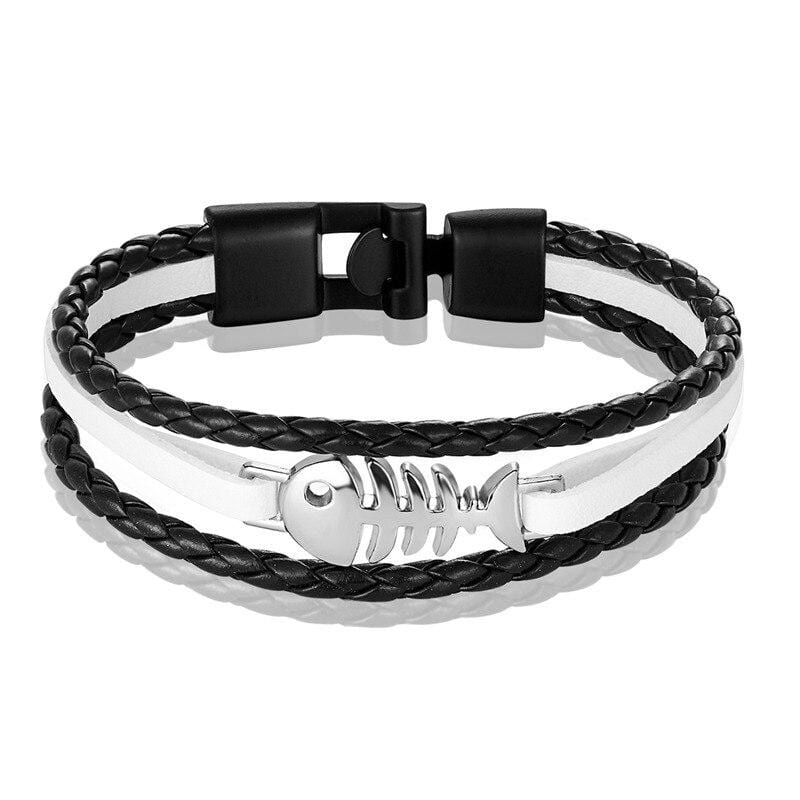 Bracelet Marin Arête de Poisson en Cuir - Mon Bracelet Homme