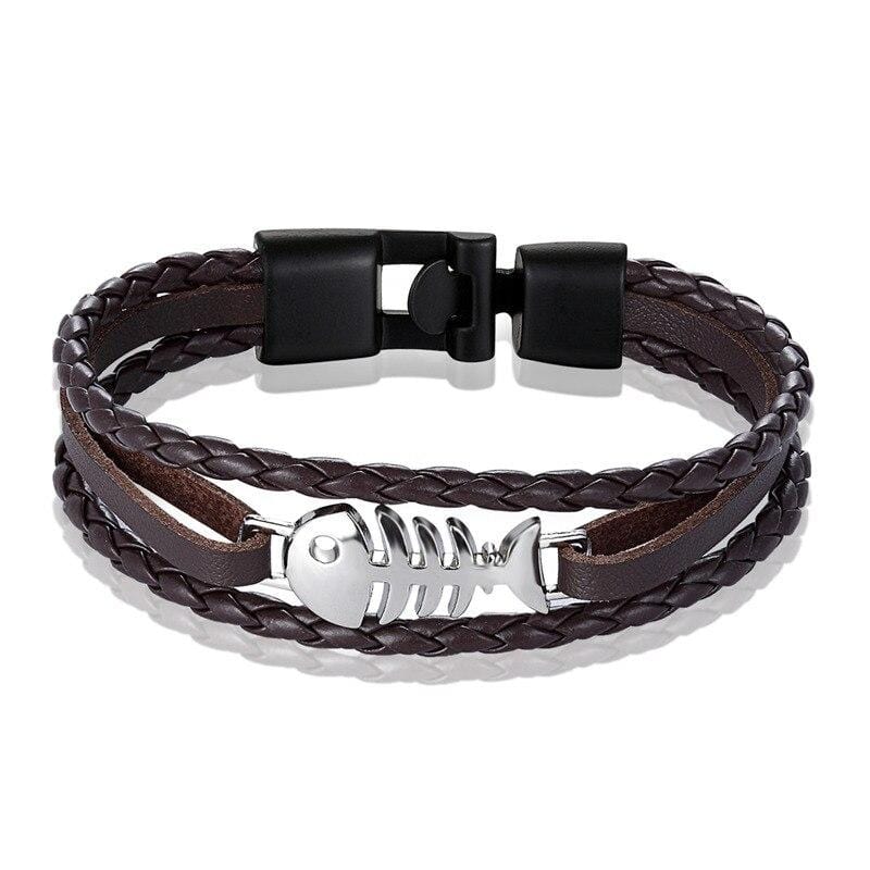 Bracelet Marin Arête de Poisson en Cuir - Mon Bracelet Homme