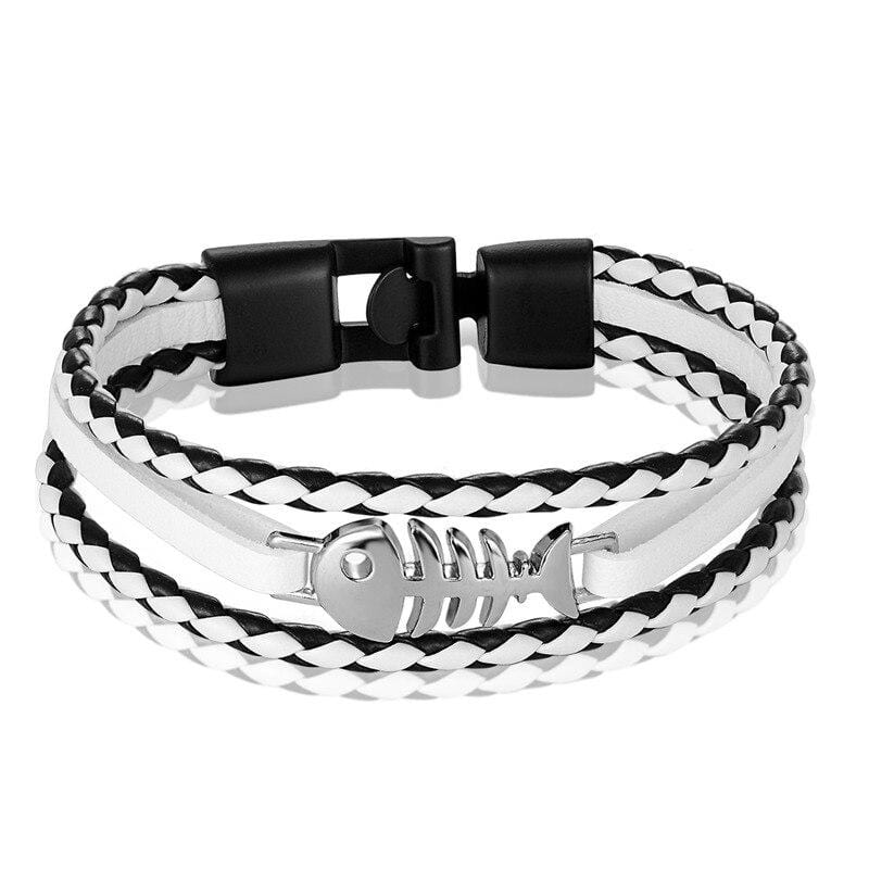 Bracelet Marin Arête de Poisson en Cuir - Mon Bracelet Homme