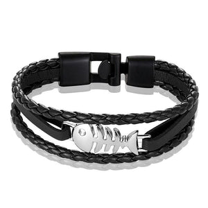 Bracelet Marin Arête de Poisson en Cuir - Mon Bracelet Homme