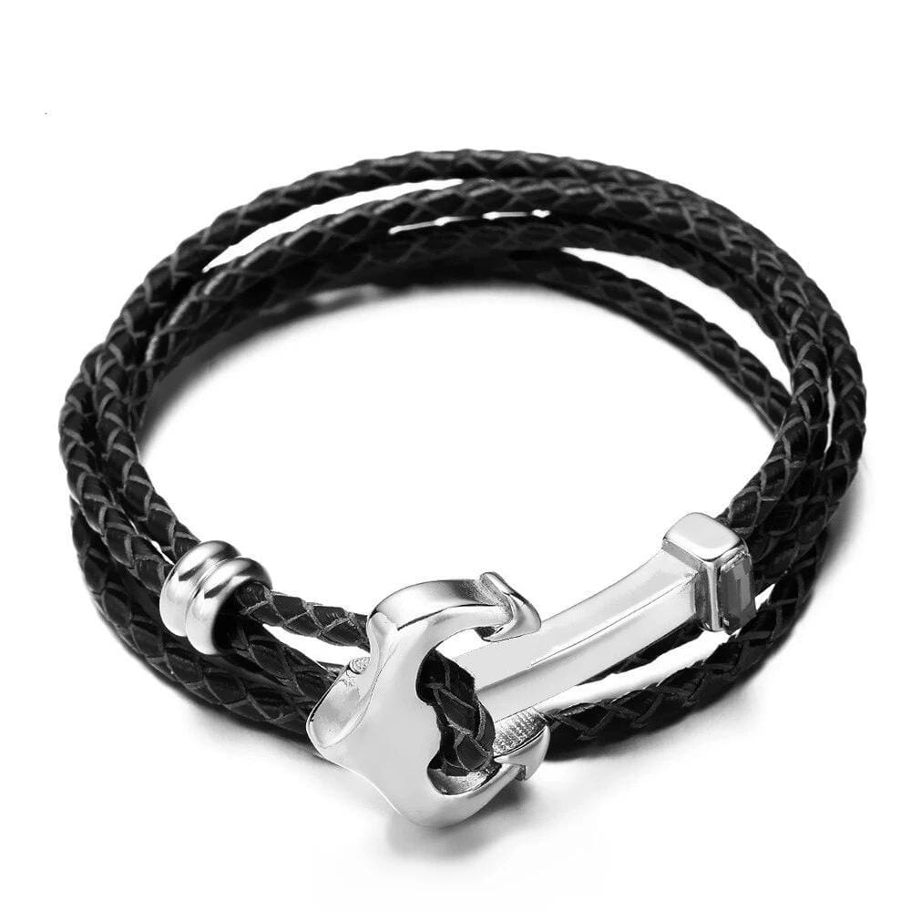 Bracelet Marin avec Ancre à Jas en Cuir - Mon Bracelet Homme