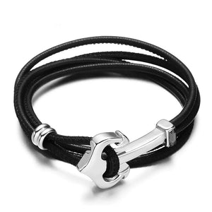 Bracelet Marin avec Ancre à Jas en Cuir - Mon Bracelet Homme