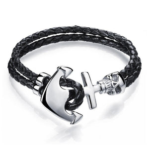 Bracelet Marin avec Ancre et Crâne en Cuir - Mon Bracelet Homme