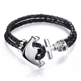 Bracelet Marin avec Ancre et Crâne en Cuir