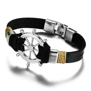 Bracelet Marin avec Gouvernail en Cuir - Mon Bracelet Homme