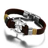 Bracelet Marin avec Gouvernail en Cuir - Mon Bracelet Homme