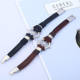 Bracelet Marin Homme Gouvernail Argenté en Cuir - Mon Bracelet Homme