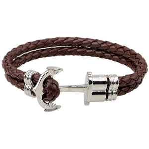 Bracelet Marin Homme Marron avec Ancre en Cuir - Mon Bracelet Homme