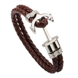 Bracelet Marin Homme Marron avec Ancre en Cuir - Mon Bracelet Homme