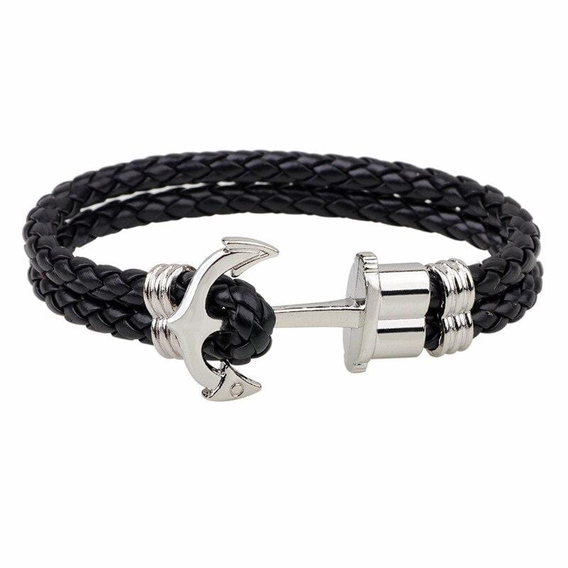 Bracelet Marin Homme Marron avec Ancre en Cuir - Mon Bracelet Homme
