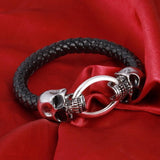 Bracelet Métal Tête De Mort en Cuir Homme - Mon Bracelet Homme