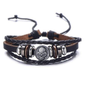 Bracelet Multi-Rangs Tête de Mort en Cuir - Mon Bracelet Homme