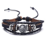 Bracelet Multi-Rangs Tête de Mort en Cuir