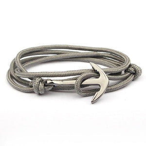 Bracelet Nautique Gris avec une Ancre en Corde - Mon Bracelet Homme