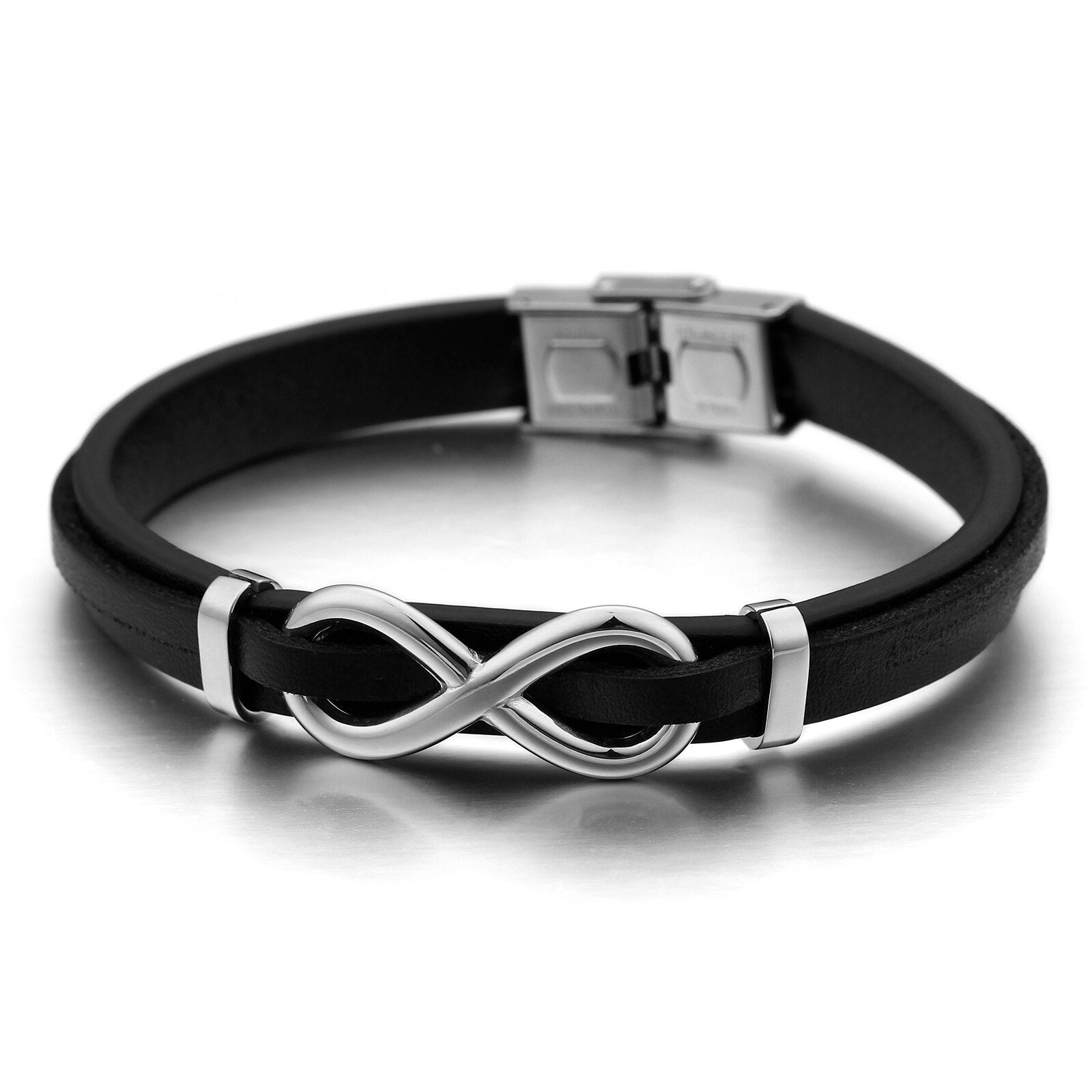 Bracelet Noir avec Breloque Infini en Acier Inoxydable - Mon Bracelet Homme
