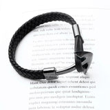 Bracelet Noir en Cuir avec une Ancre Homme - Mon Bracelet Homme