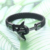 Bracelet Noir en Cuir avec une Ancre Homme - Mon Bracelet Homme
