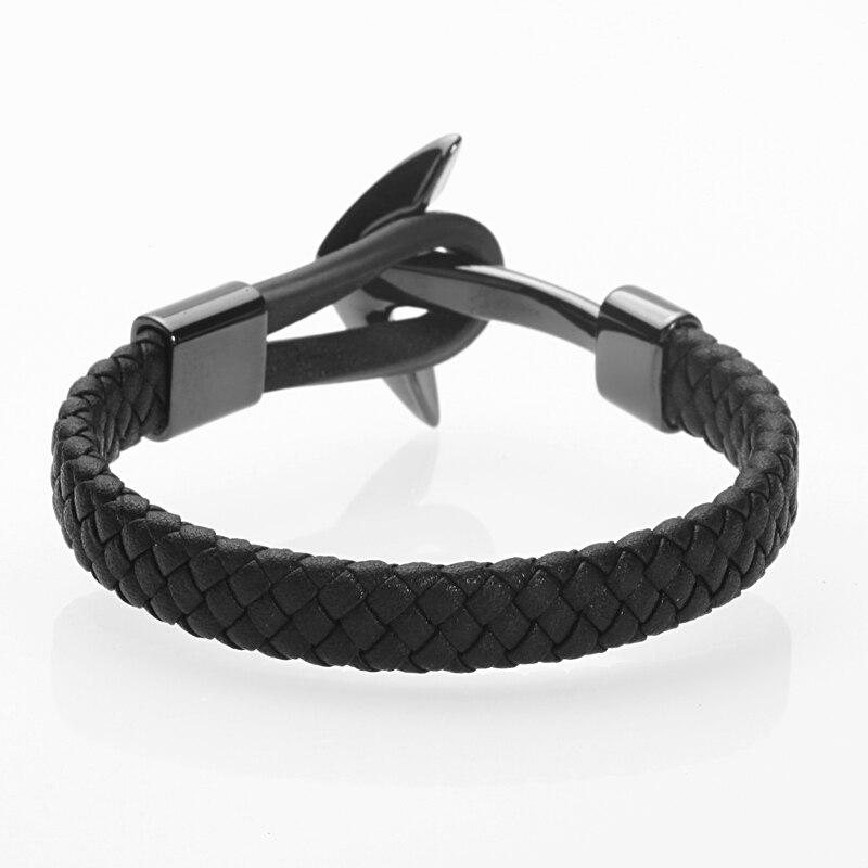 Bracelet Noir en Cuir avec une Ancre Homme - Mon Bracelet Homme