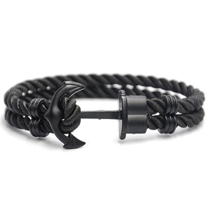 Bracelet Noir Intense avec Ancre Maine MBH pour Homme - Mon Bracelet Homme