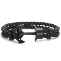 Bracelet Noir Intense avec Ancre Marine MBH pour Homme