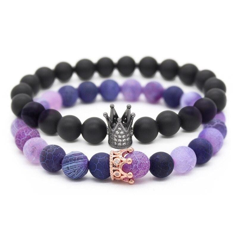 Bracelet Perle Couple avec Couronne en Pierre - Mon Bracelet Homme
