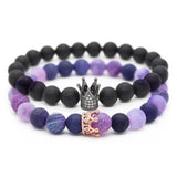 Bracelet Perle Couple avec Couronne en Pierre