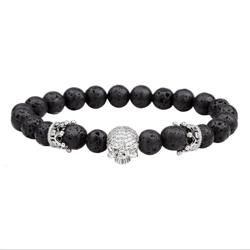Bracelet Perle Noire Tête de Mort en Pierre - Mon Bracelet Homme