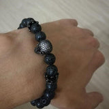 Bracelet Perle Noire Tête de Mort en Pierre - Mon Bracelet Homme