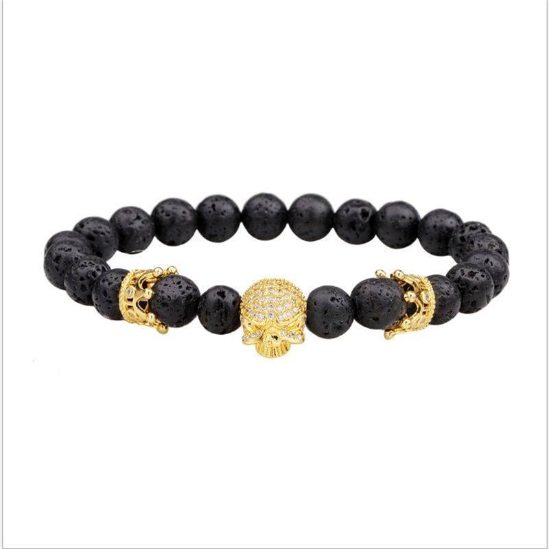 Bracelet Perle Noire Tête de Mort en Pierre - Mon Bracelet Homme
