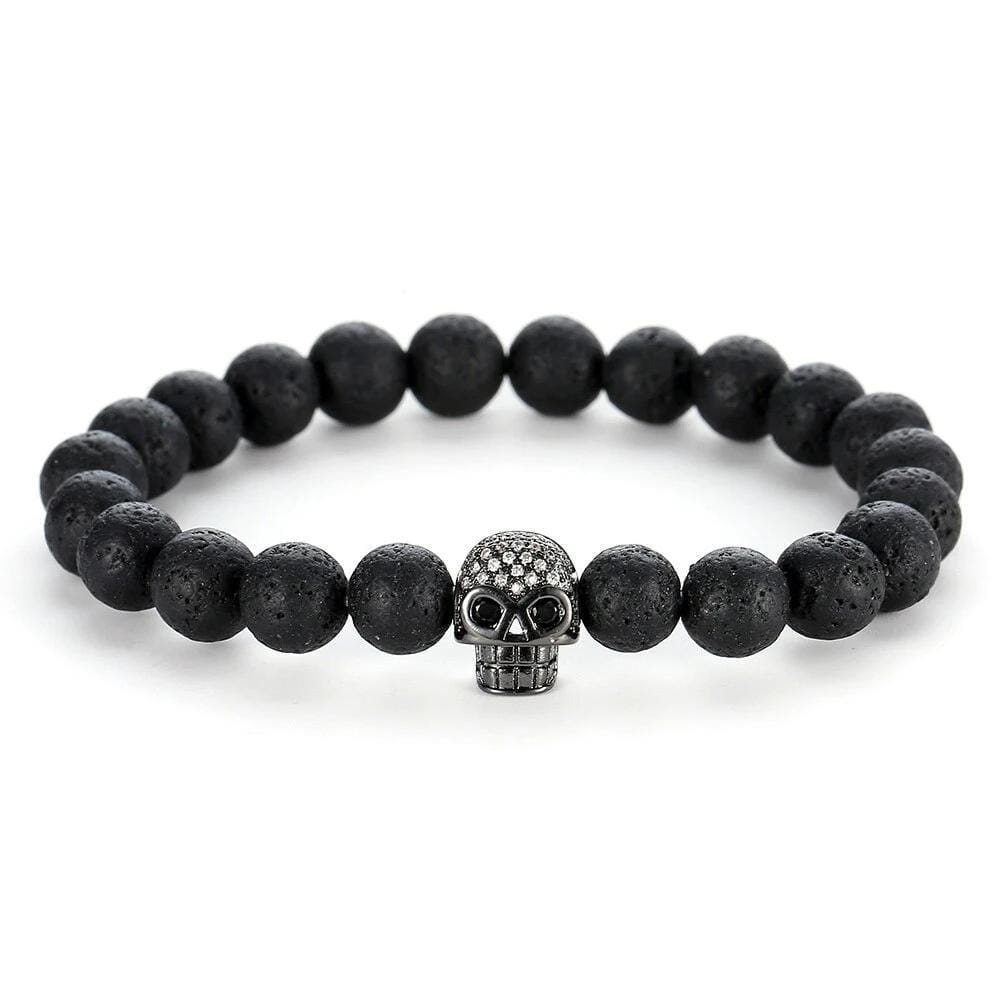Bracelet Perle Volcanique et Tête de mort en Pierre - Mon Bracelet Homme