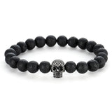 Bracelet Perle Volcanique et Tête de mort en Pierre