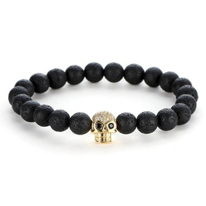 Bracelet Perle Volcanique et Tête de mort en Pierre - Mon Bracelet Homme