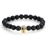 Bracelet Perle Volcanique et Tête de mort en Pierre - Mon Bracelet Homme