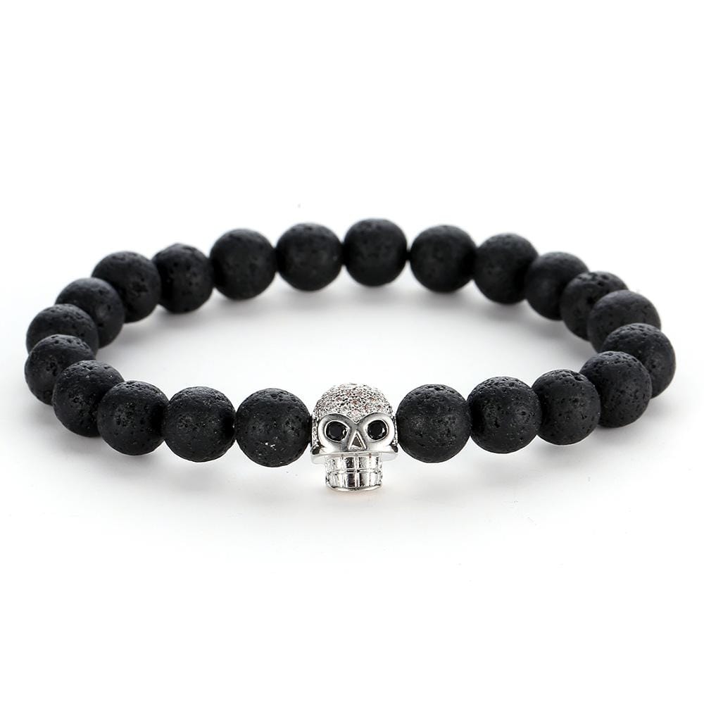 Bracelet Perle Volcanique et Tête de mort en Pierre - Mon Bracelet Homme