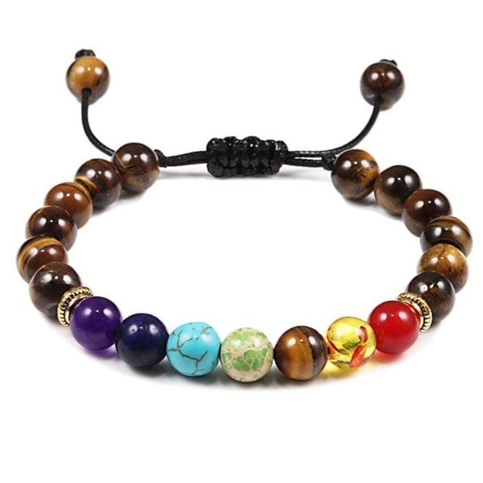Bracelet Perles 7 Chakras Oeil de Tigre en Pierre - Mon Bracelet Homme