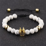Bracelet Perles Blanche Couronne en Pierre - Mon Bracelet Homme
