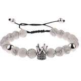 Bracelet Perles Blanche Couronne en Pierre - Mon Bracelet Homme
